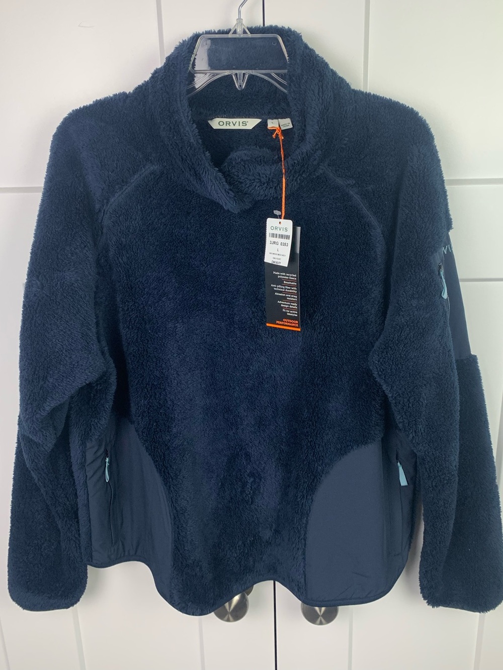 NWT Orvis Women's LARGE Birchwood Mockneck Sherpa Fleece Pullover Navy